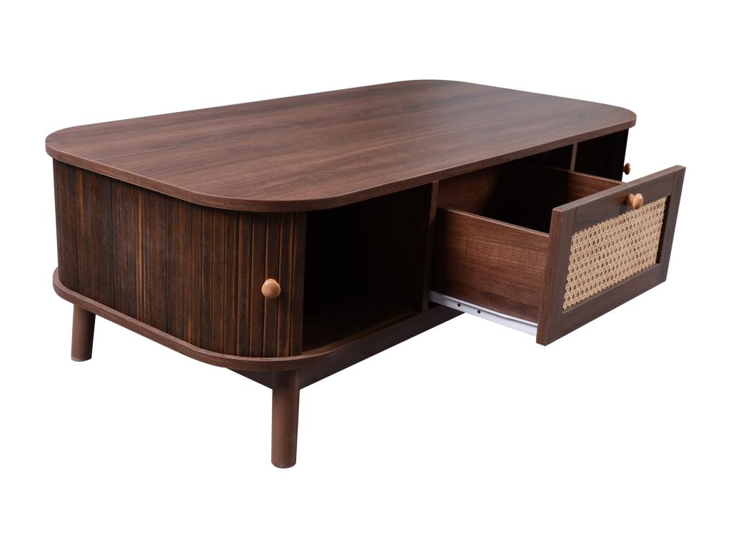 Living room coffee table - decorated with rattan and solid wood - country style - brown 47956XUAP
