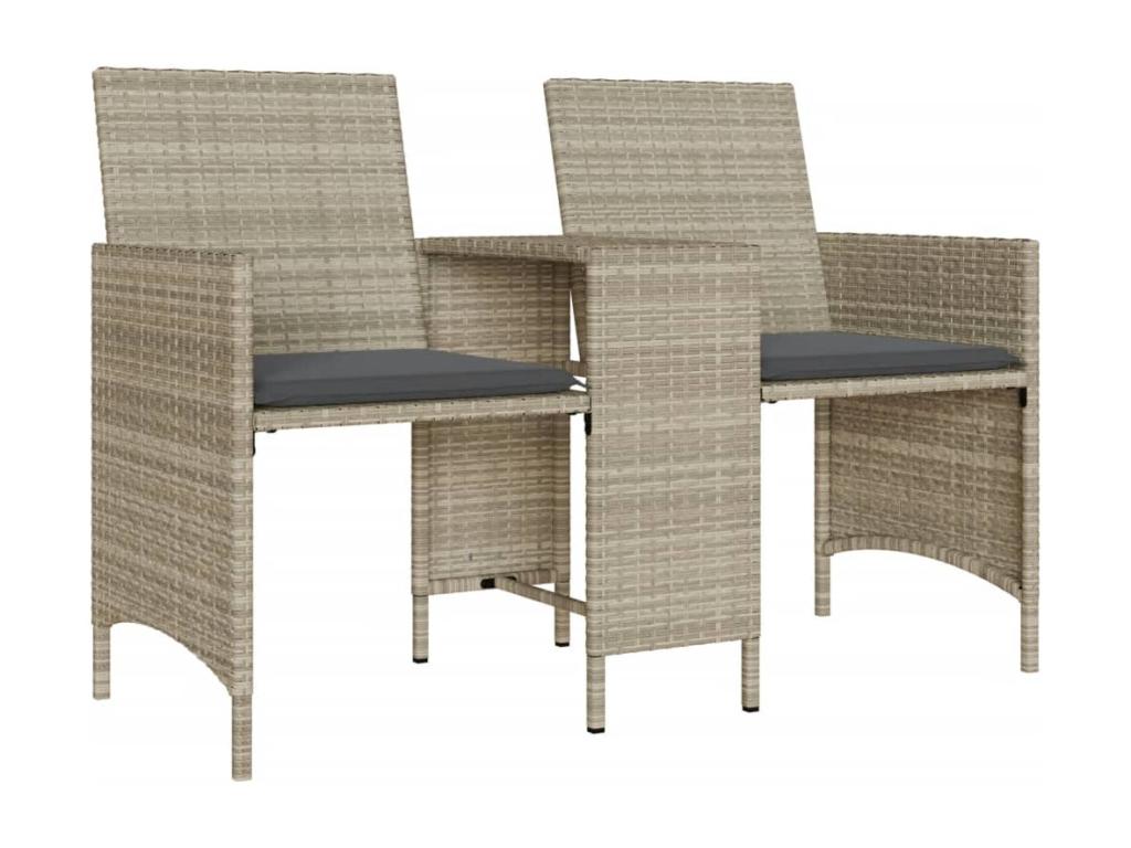 2-seater garden sofa with table and stools, light grey rattan 22926LOHC
