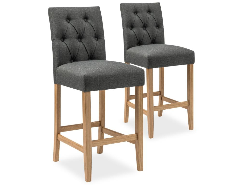Set of 2 Artanzy wooden bar stools with grey fabric - H65cm 03401LDRU