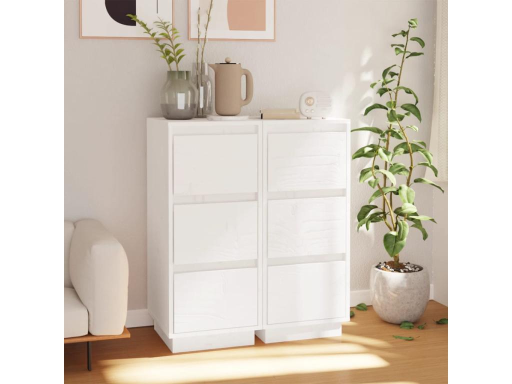 Sideboards 2 pcs White 32x34x75 cm Solid pine wood 01212UBMM