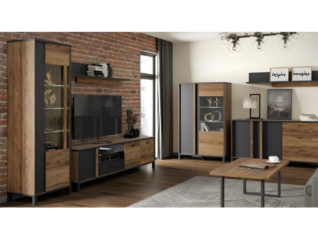 Coffee table 110 cm light wood finish with black metal sled base - Delimoa 55079PFZD