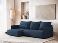 Three-seater corner sofa bed on the left, blue chenille fabric