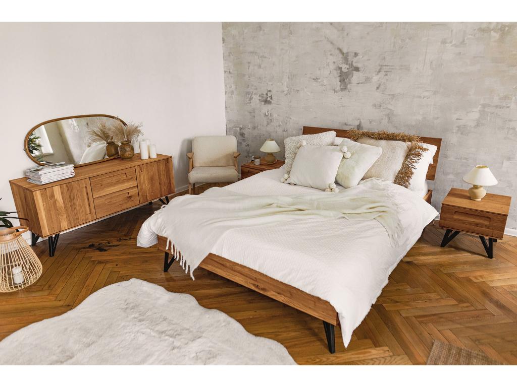 Delimoa - Bed frame with wooden headboard 120x200 in natural oiled wild oak 65097LKPB