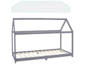 Children's bed in solid pine wood, grey, house design bed with mattress 200x90 cm 49955IZHI