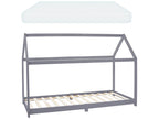 Children's bed in solid pine wood, grey, house design bed with mattress 200x90 cm 49955IZHI