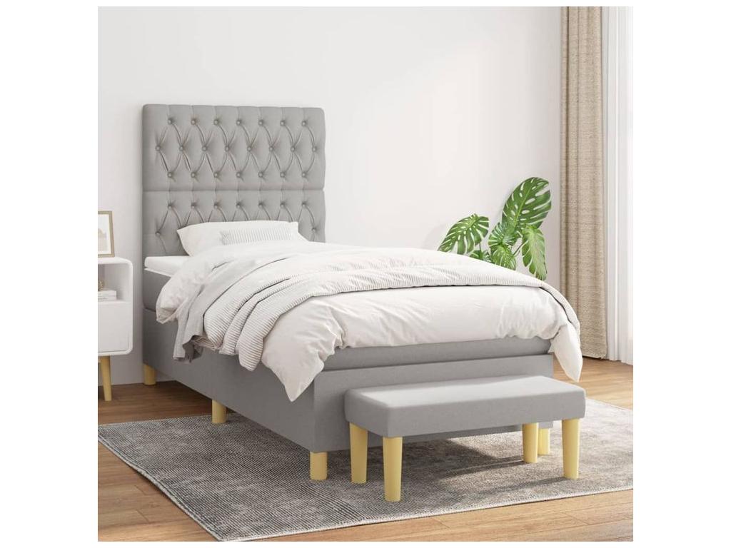 Delimoa bed base with light grey mattress 100x200 Fabric 96103HDAF
