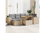 7-piece garden furniture set with cushions, beige woven resin, 73359SDMV