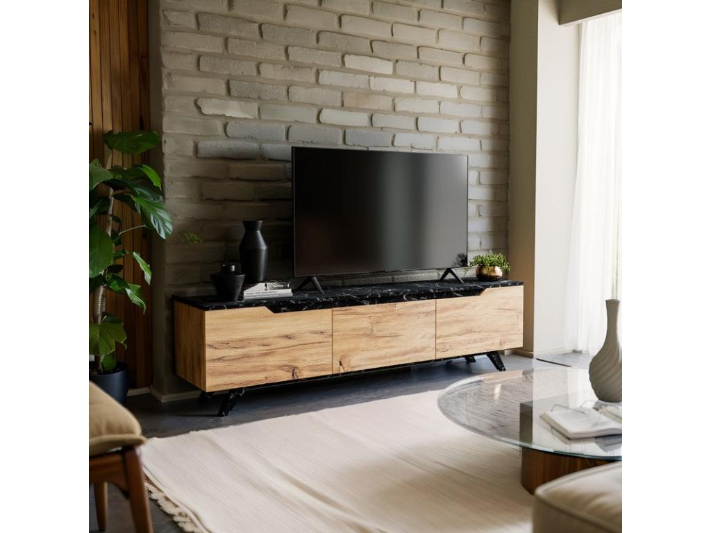 Delimoa TV stand, black marble-walnut effect, 180x35x48.3 cm, 34029NWTE