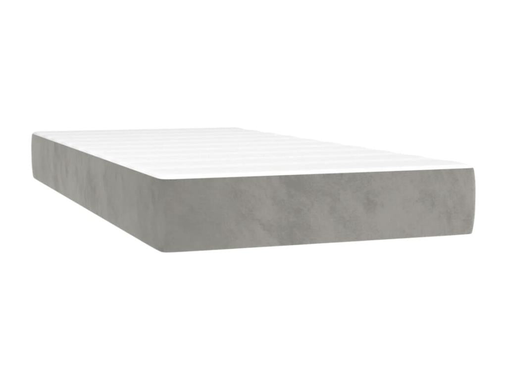 Upholstered bed base and mattress, light grey, 100x200cm, velvet, 02769PLQA