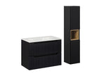 Delimoa Black and Wood 77629MKLP Single Vanity Unit with Built-in Basin, 80cm, 2 Drawers and Tall Cabinet