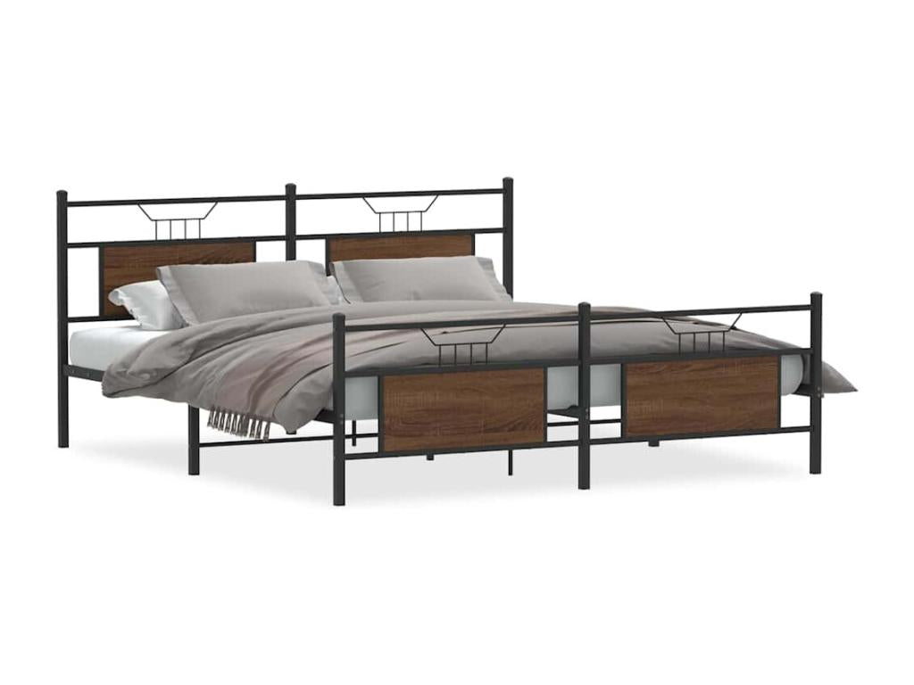 Metal bed frame without mattress, brown oak, 180x200 cm, 37405WODS