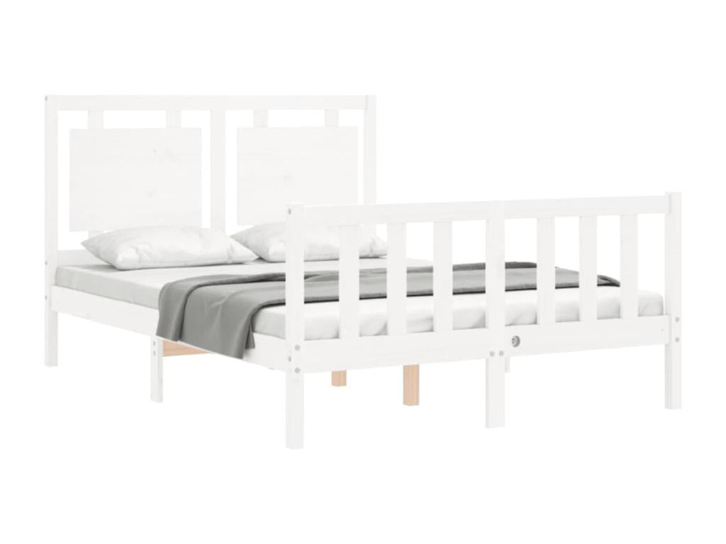 Bed frame with white headboard 140x190 solid wood 56908KEWU