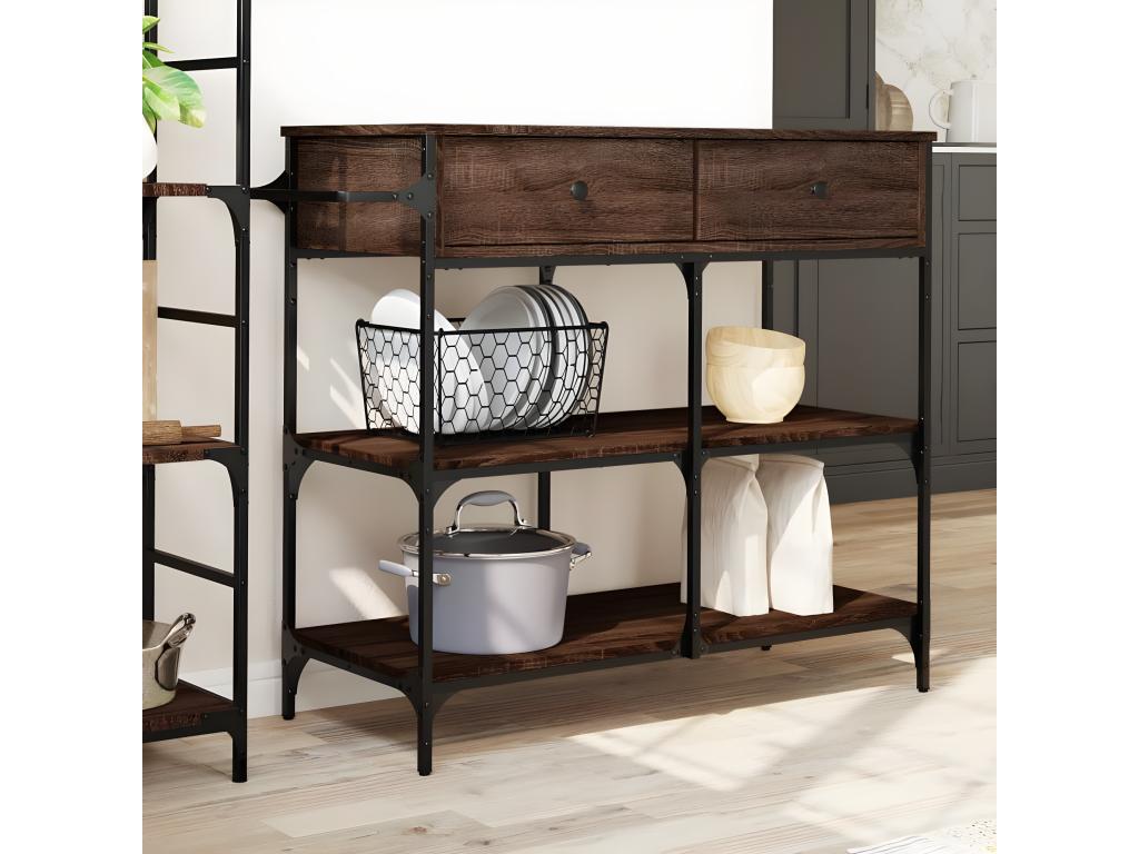 Brown oak kitchen trolley 105x42x95 engineered wood 01668KQBD
