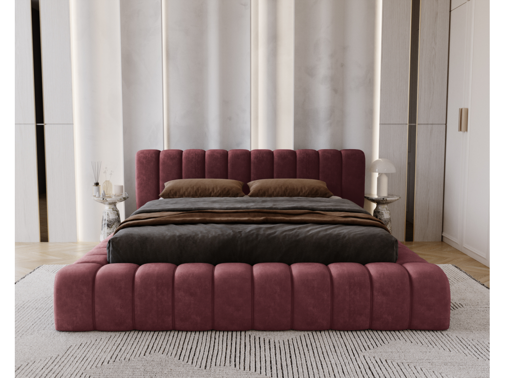 Delimoa Bed with Storage 160x200cm Como Upholstered Bed Adult Bed - Thick Foam Velvet Fabric Red Whisper 14 59609OHIW