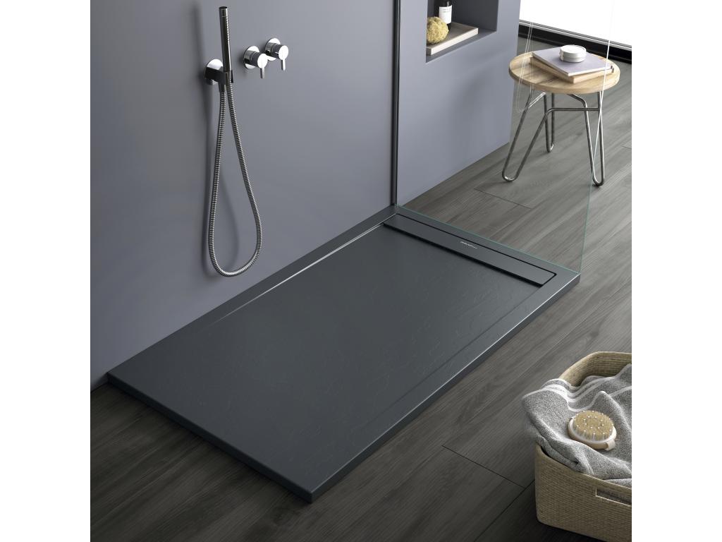 Anthracite shower tray with slate finish, Delimoa SMART colored grate - 180x70 cm 30008JKXH