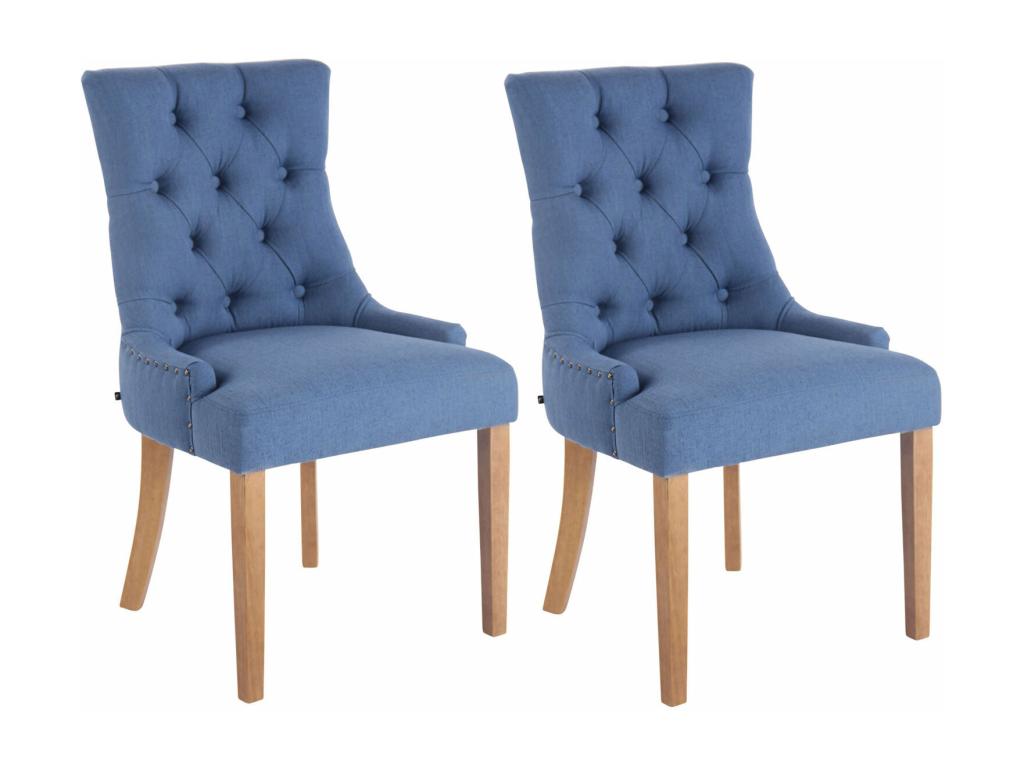 Set of 2 dining chairs with decorative buttons, blue fabric seat 10 0001522 40669ZYOP