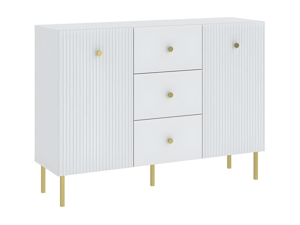 Artanzy Low Sideboard with 2 Doors and 3 Drawers, White and Gold, 26366RBCG