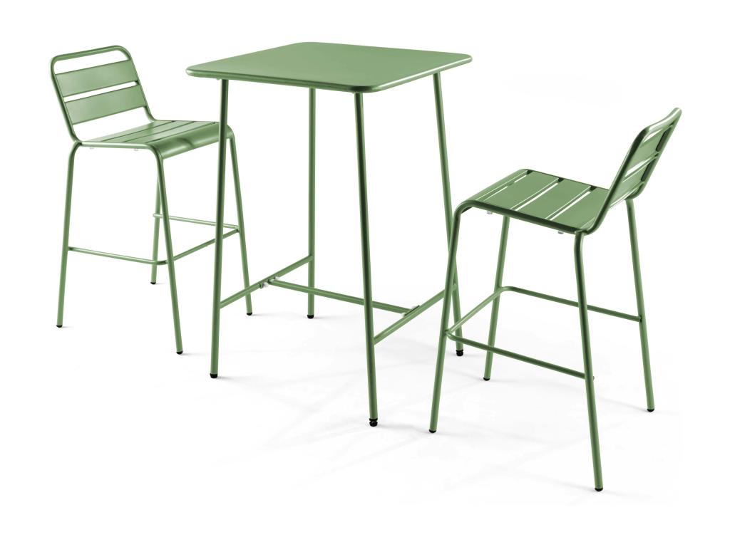 Delimoa 02591HOZJ Green Metal Bar Table and 2 High Chairs
