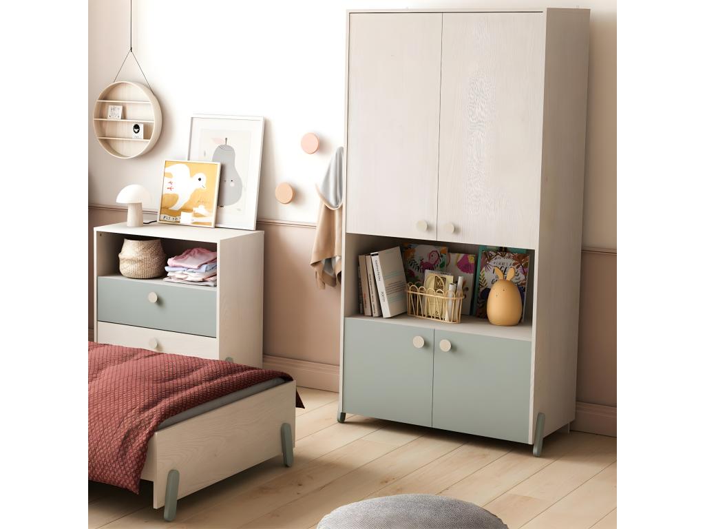 Scandinavian Wardrobe with 4 Doors and 1 Niche, Wood and Green Finish - W89 cm - Artanzy 62641XGQE