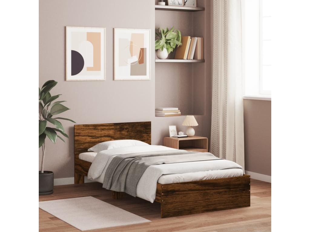 Bed frame without mattress with smoked oak headboard 100x200cm 32674XYOX