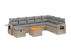 Garden furniture set with cushions, 9 pieces, MéArtanzy beige woven resin, 75500ADBY