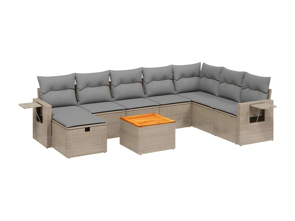 Garden furniture set with cushions, 9 pieces, MéArtanzy beige woven resin, 75500ADBY