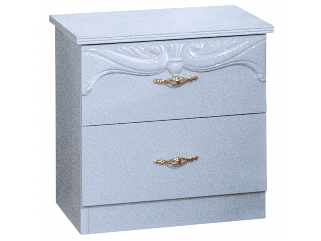 Artanzy 50cm Baroque-style bedside table with 2 drawers, glossy white wood, 30355WURZ