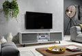 TV stand/TV bench 140 cm - matte white/glossy grey with LED lighting - Artanzy