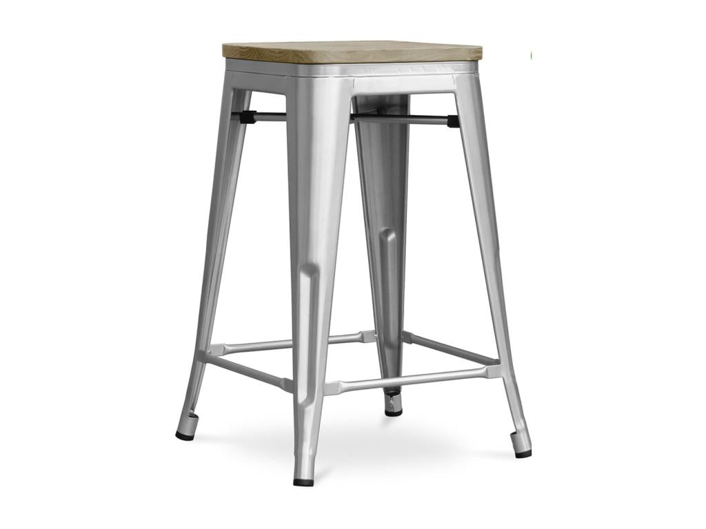 Vintage steel stool with natural solid wood seat, Delimoa 60cm - Bronze color 57076VLCG