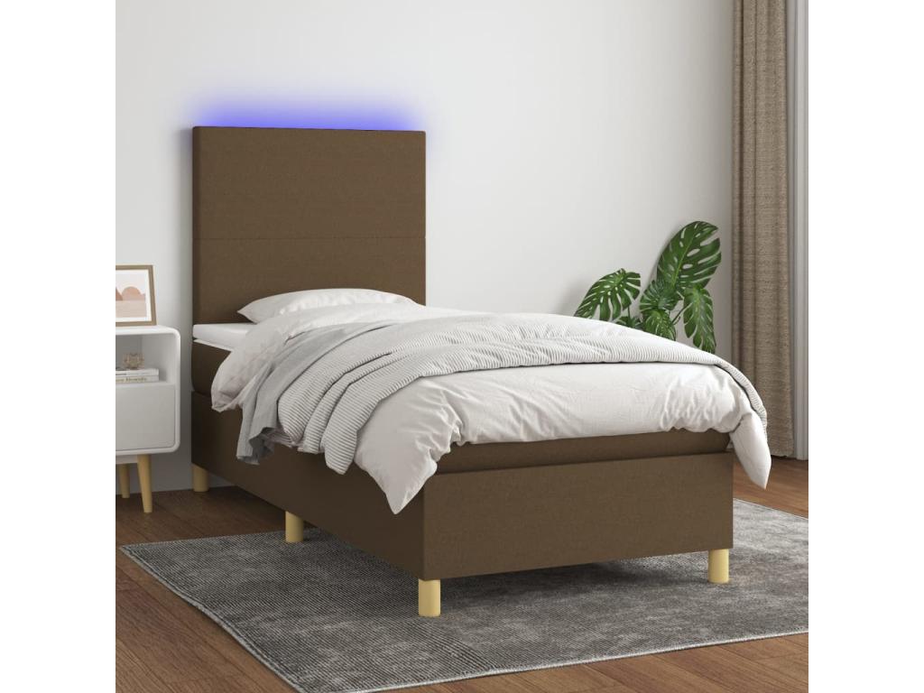 Upholstered bed base and mattress with LED lighting, dark brown, 80x200cm, fabric 42921SAYN