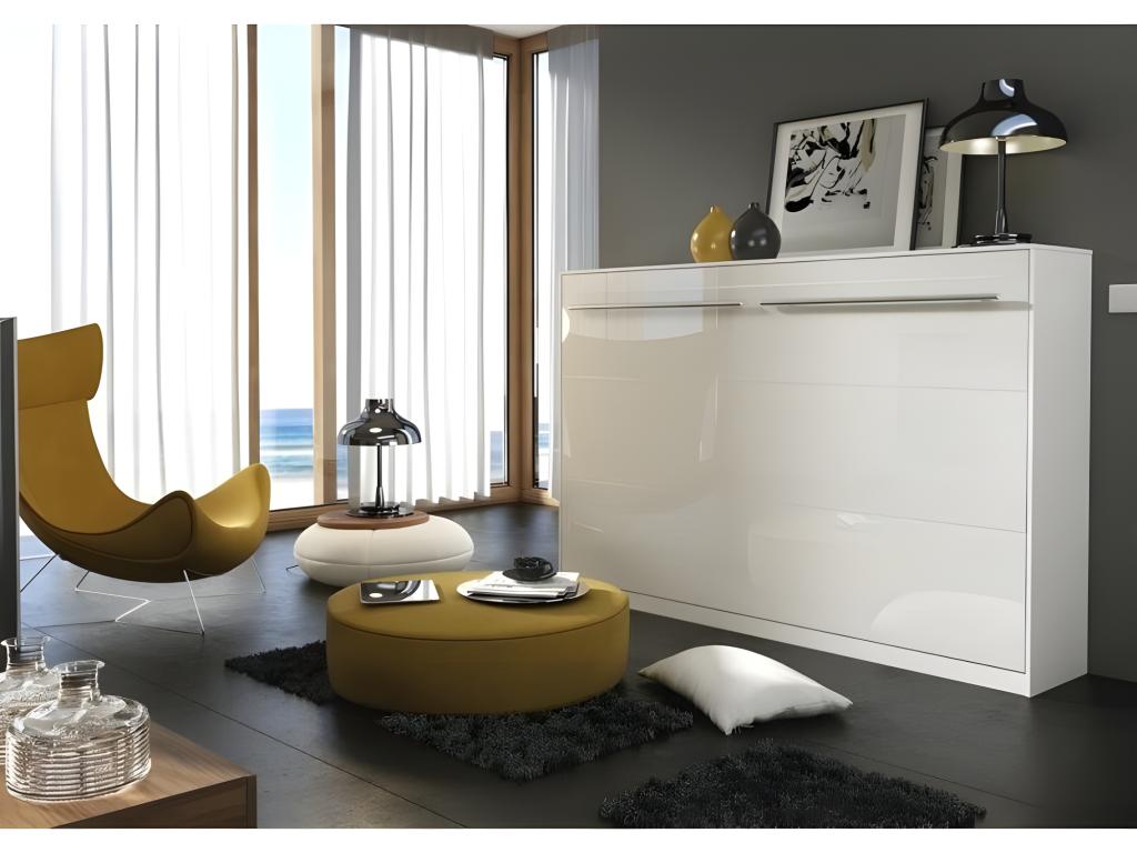 Delimoa Horizontal Wall Bed 90x200 cm Glossy White Foldable Bed Wall Bed Consus Delimoa 60218UTNH