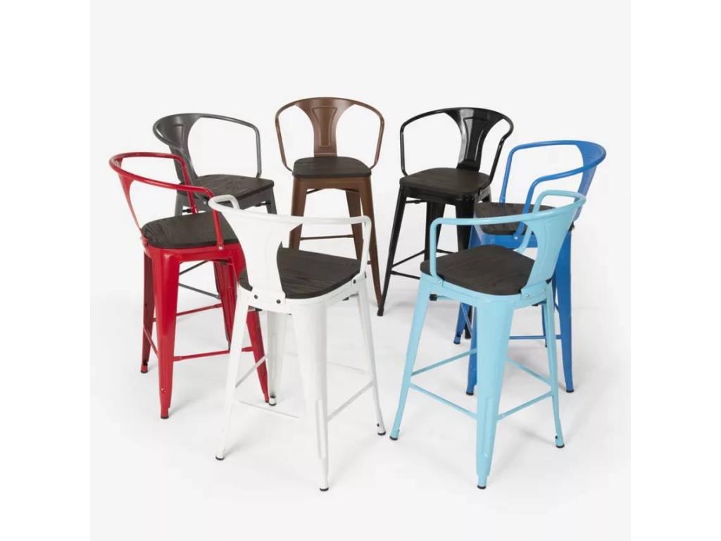 Delimoa 42326KTZH industrial design bar stool in wood and metal with backrest