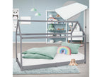 Children's bed in solid pine wood, grey, house design bed with mattress 200x90 cm 49955IZHI