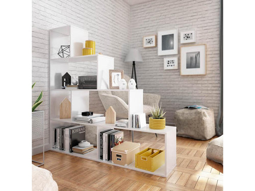 Bookcase with 4 shelves in glossy white melamine - Dimensions 145x145x29 cm 88206AVVW