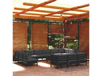 14-piece garden furniture set with cushions, black pine wood, 42111QICS