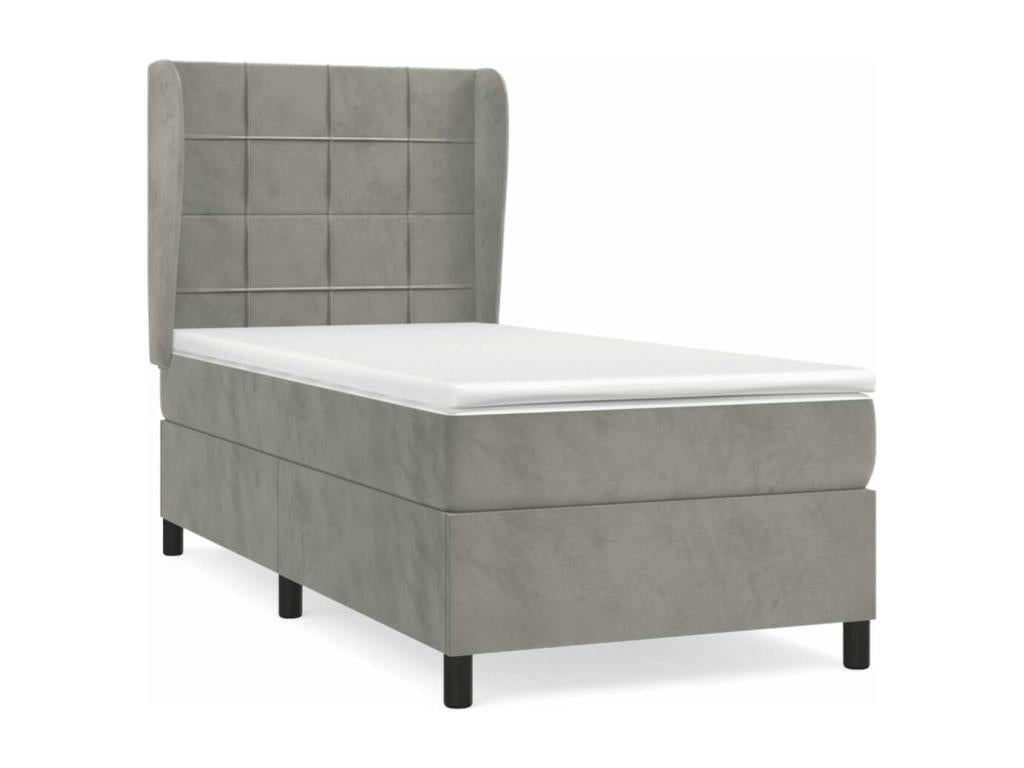 Upholstered bed base and mattress, light grey, 100x200cm, velvet, 02769PLQA