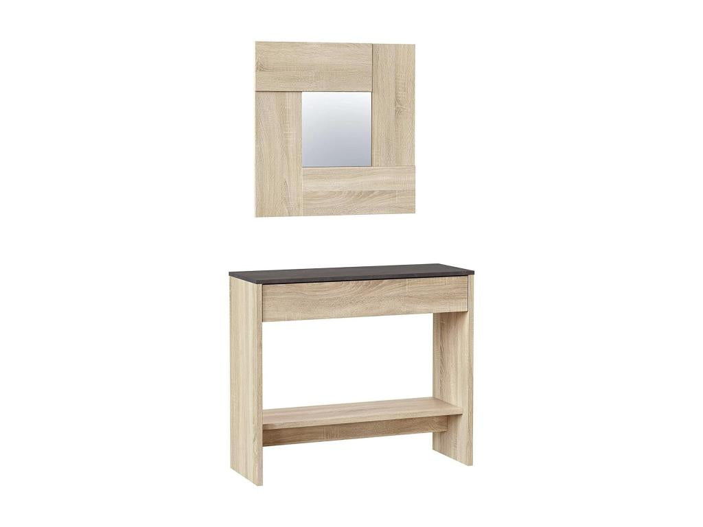 Ddrag Entryway Furniture with Mirror, Drawer and Shelf, Modern Hallway Cabinet, 92x33x149 cm, Oak and Walnut, 80712YOKJ