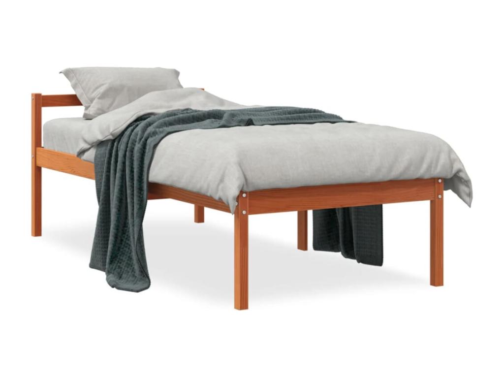 Bed for elderly person, brown wax finish, 75x190 cm, solid pine wood, 85865VBDX