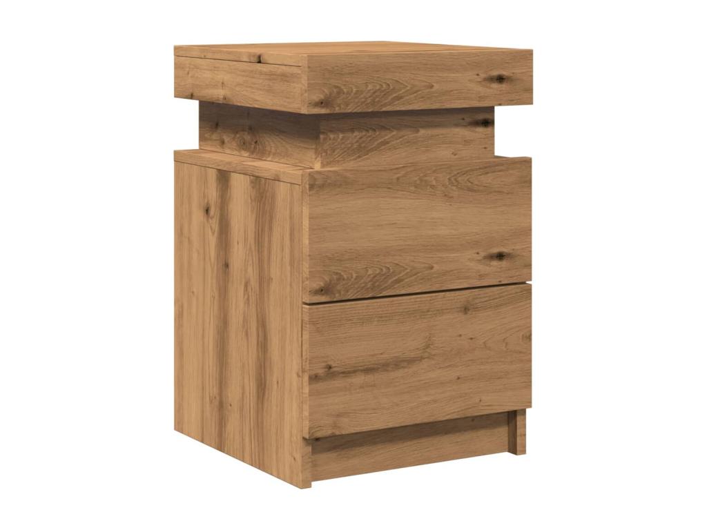 Bedside table with LED, handcrafted oak, engineered wood, 12880IXPX
