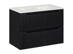 Delimoa Black and Wood 77629MKLP Single Vanity Unit with Built-in Basin, 80cm, 2 Drawers and Tall Cabinet