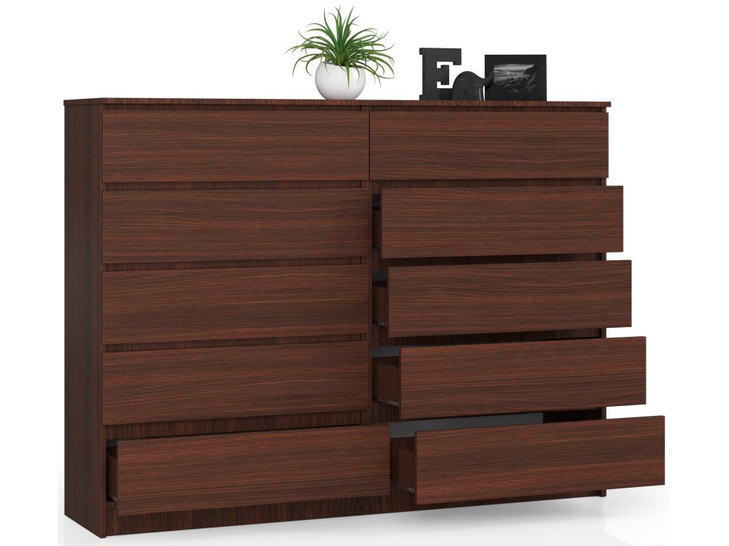 Large Delimoa K160 Wenge Chest of Drawers for Living Room, 160 cm, 10 Drawers, Wenge Front, 160x40x121 cm, 47790XXJC