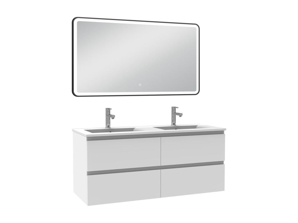 Bathroom Vanity Unit 120cm White Double Sink with Illuminated Mirror, 3 Colors, Dimmable 83988LRJQ