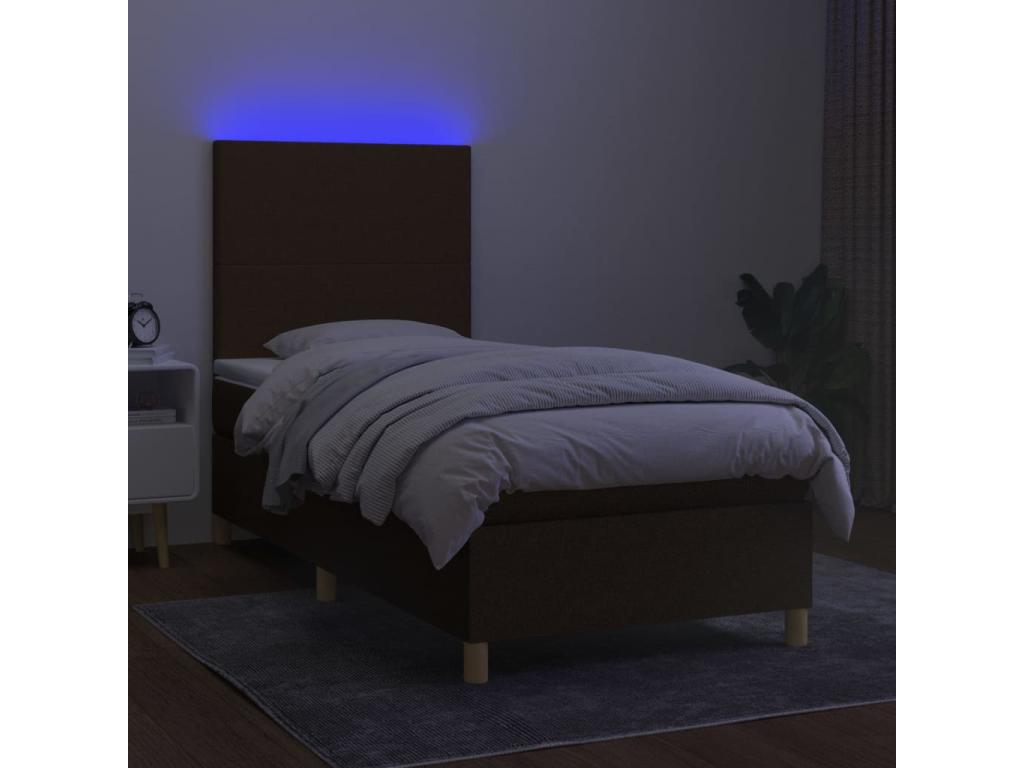 Upholstered bed base and mattress with LED lighting, dark brown, 80x200cm, fabric 42921SAYN