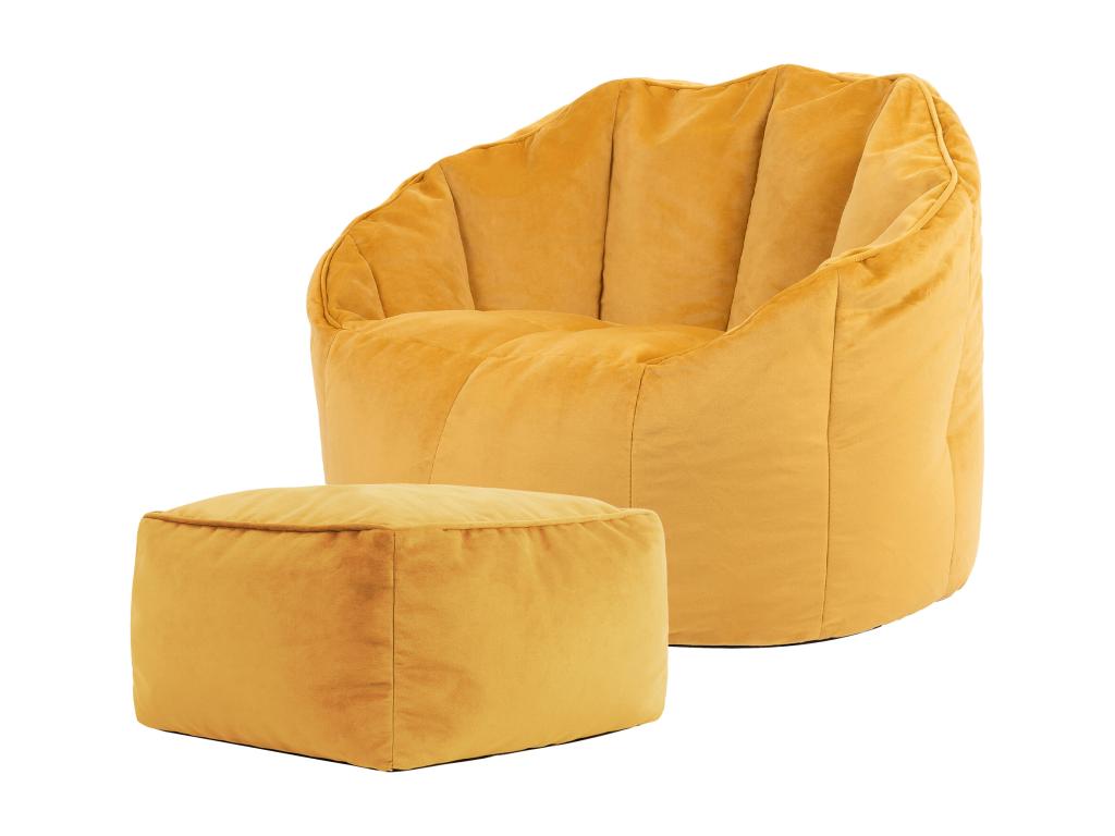 Ochre yellow velvet pouf chair with footrest - SIRENA 98738JZNC