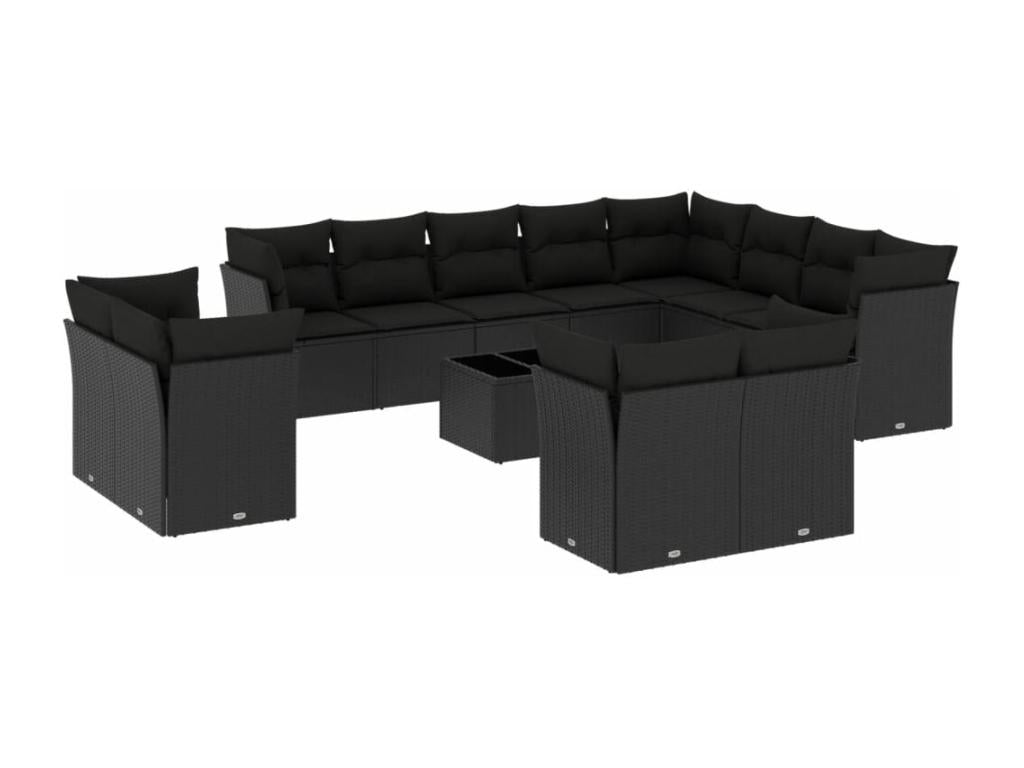 13-piece garden furniture set with cushions, black wicker resin, 24041JRRS