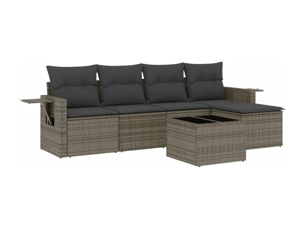 6-piece garden furniture set with grey resin wicker cushions 47383IQIE