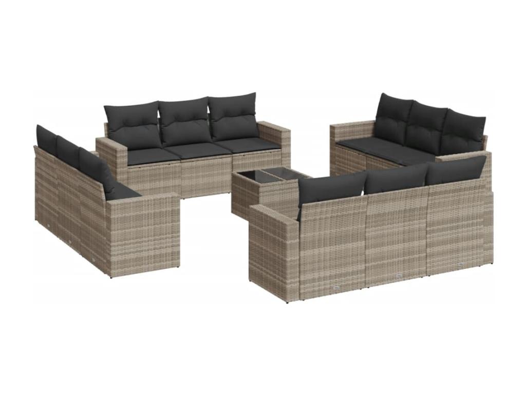 Garden furniture set with cushions, 13 pieces, light grey woven resin, 68752VADA