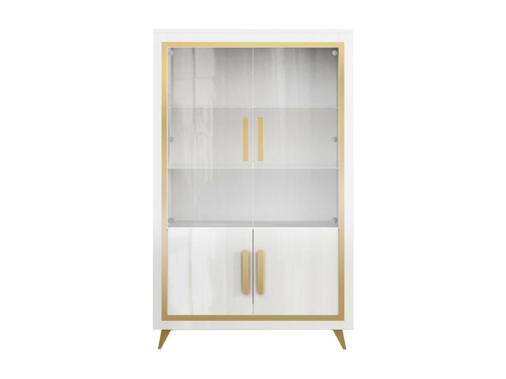 Artanzy - 2-Door White Lacquered Display Cabinet with Gold Decor and LEDs 37853DJXC