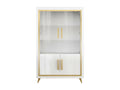 Artanzy - 2-Door White Lacquered Display Cabinet with Gold Decor and LEDs 37853DJXC