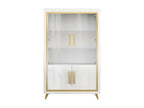 Artanzy - 2-Door White Lacquered Display Cabinet with Gold Decor and LEDs 37853DJXC